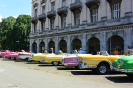 Lineup of oldtimer cars, Havana, Cuba - Layback Travel