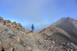 Rocky crater of Mount Ngauruhoe in New Zealand