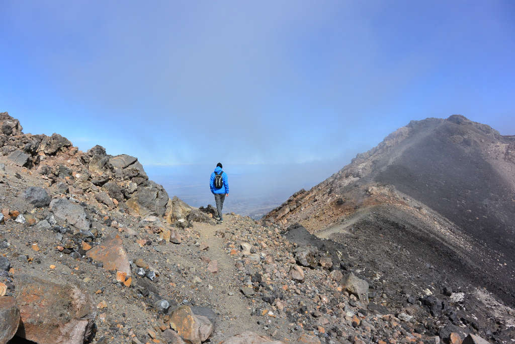 Rocky crater of Mount Ngauruhoe in New Zealand